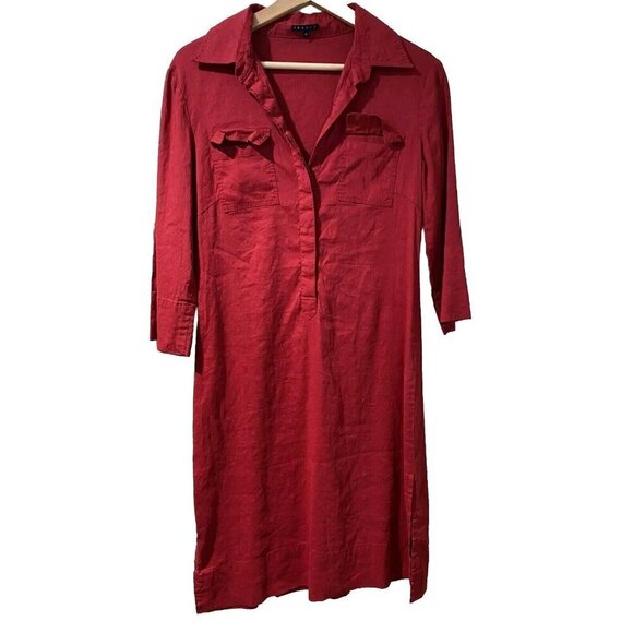 Theory Women's Saige Button Down Linen Shirt Dress Size 10 - Picture 2 of 7